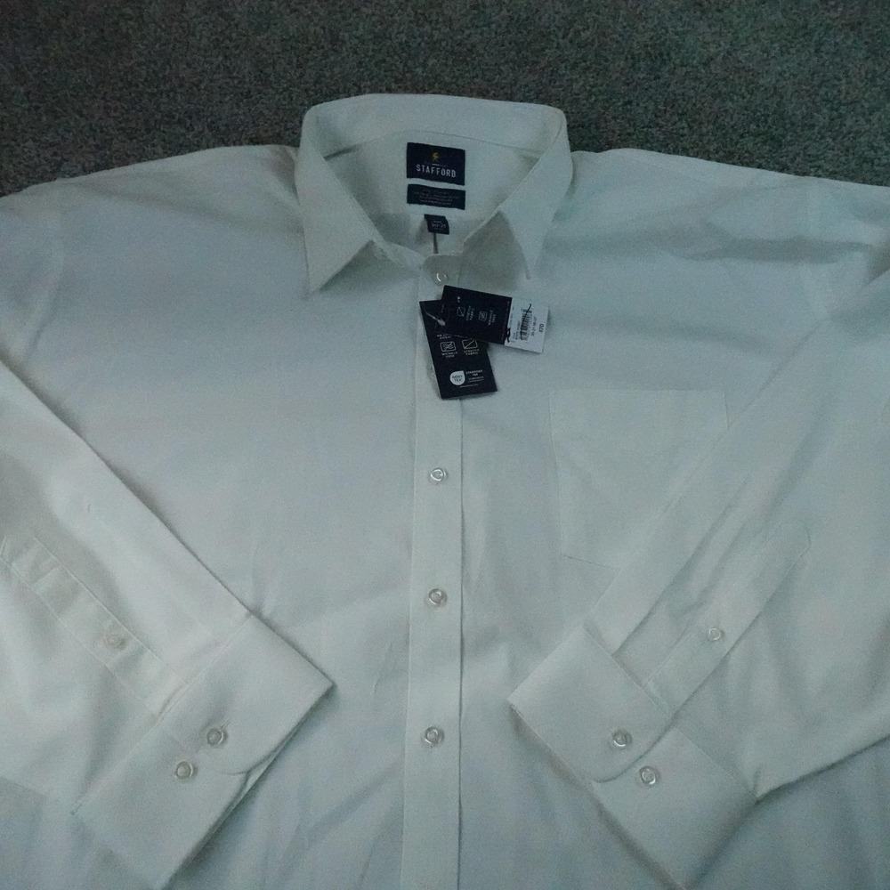 NEW Stafford Shirt Mens 21 36/37 4XL White Long Sleeve Button Up Stretch Dress